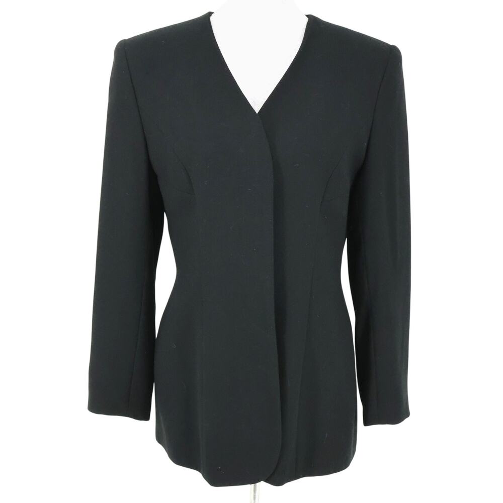 Kasper Jacket Petites 6P Black Crepe Hidden Buttons Lined Blazer Career Vintage